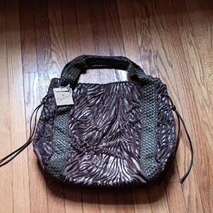 NWT Braciano Chocolate Brown Animal Print Tote